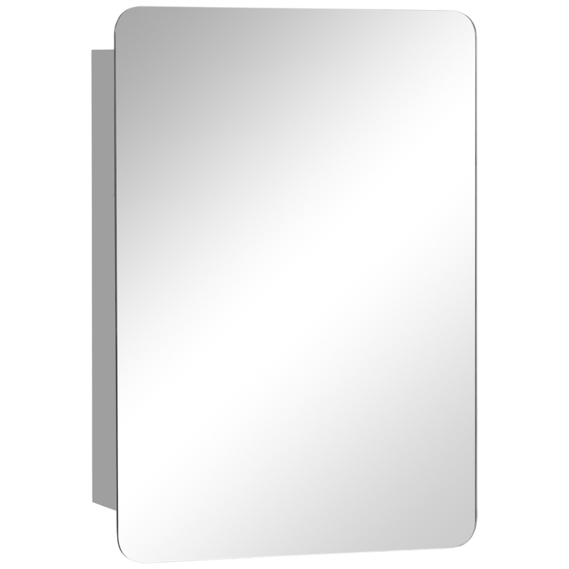 kleankin Wall-Mounted Mirror Cabinet, Bathroom Medicine Cabinet with Mirror, Sliding Door and 3-tier Storage Shelf, Stainless Steel Frame, Silver