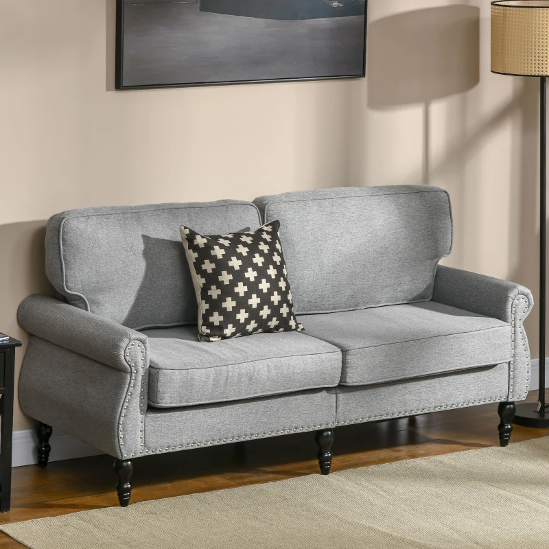 HOMCOM Stylish Midback Double Sofa with Sponge Padding, 2 Seater Sofa Couch, with Rubber Wood Leg, Grey