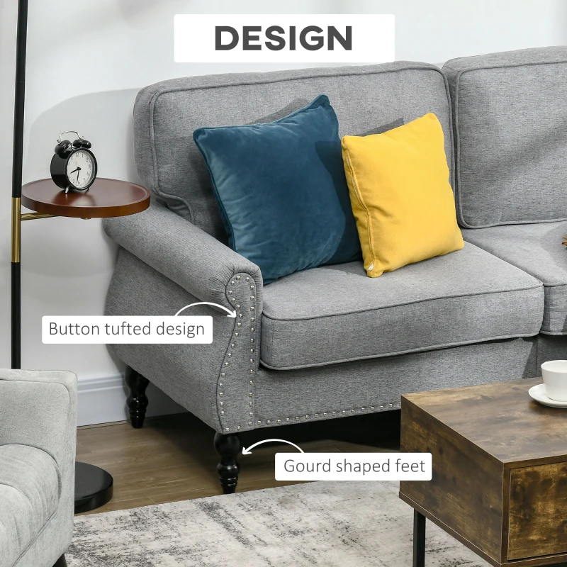 HOMCOM Stylish Midback Double Sofa with Sponge Padding, 2 Seater Sofa Couch, with Rubber Wood Leg, Grey