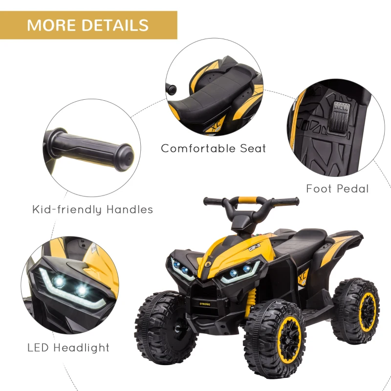 Aosom Kids 4 Wheeler Quad with Music, Headlights, High & Low Speed, Kids ATV for 3-5 Years Old Boys & Girl, Yellow