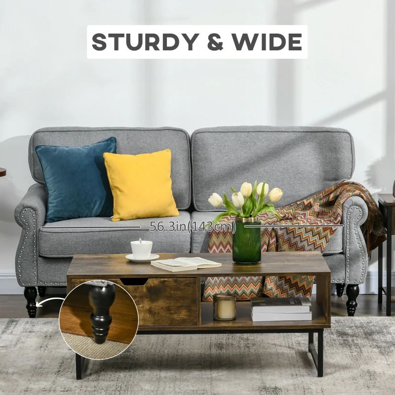 HOMCOM Stylish Midback Double Sofa with Sponge Padding, 2 Seater Sofa Couch, with Rubber Wood Leg, Grey