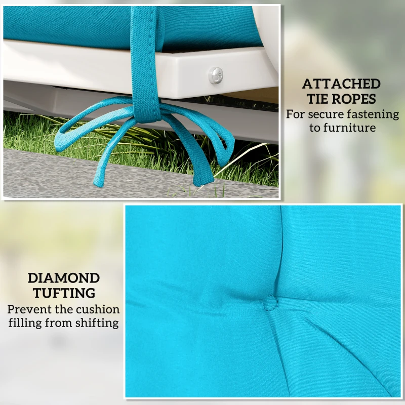 Outsunny Garden Bench Cushion with Backrest, Non-Slip 2 Seater Thick Pad with Ties, Turquoise