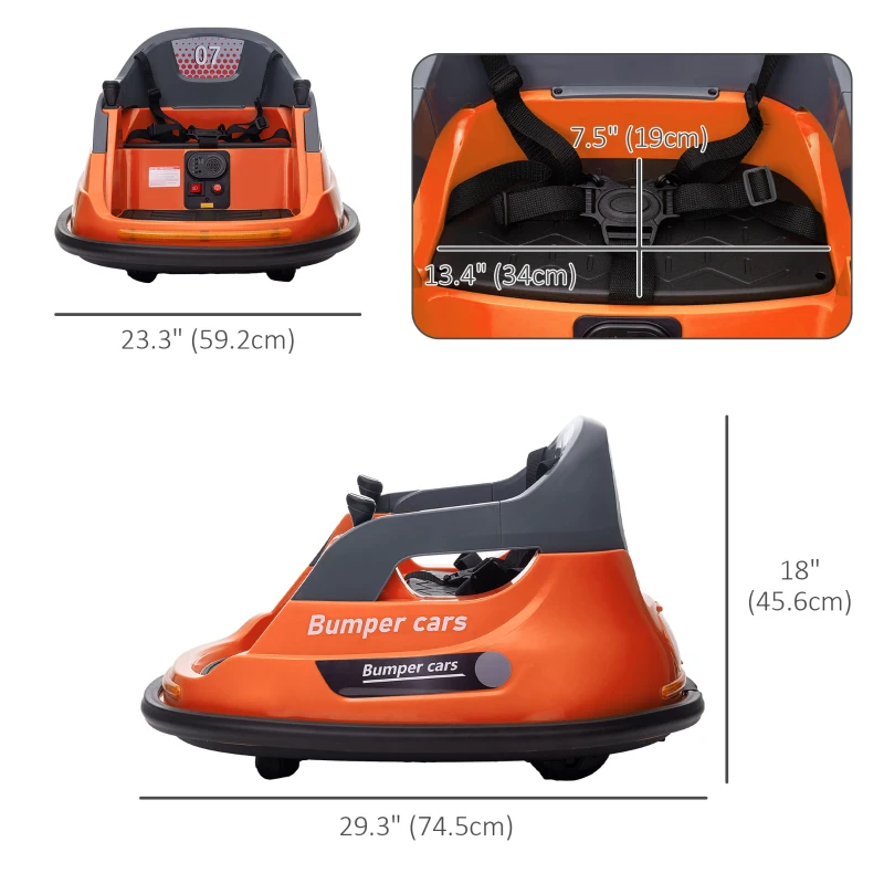 Aosom Bumper Car 12V 360° Rotation Electric Car for Kids, with Remote, Safety Belt, Lights, Music, for 1.5-5 Years Old, Orange