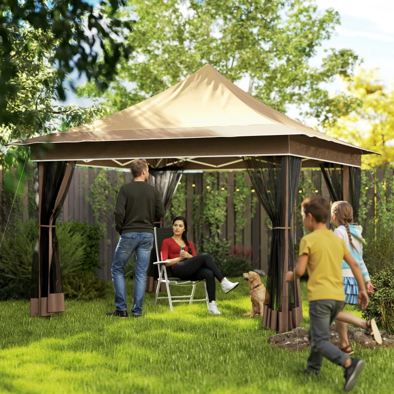 Outsunny 12 x 12 ft. Canopy Tent with Mesh Netting, UPF50+ Pop Up Tent with Carry Bag for Garden, Patio, Beige