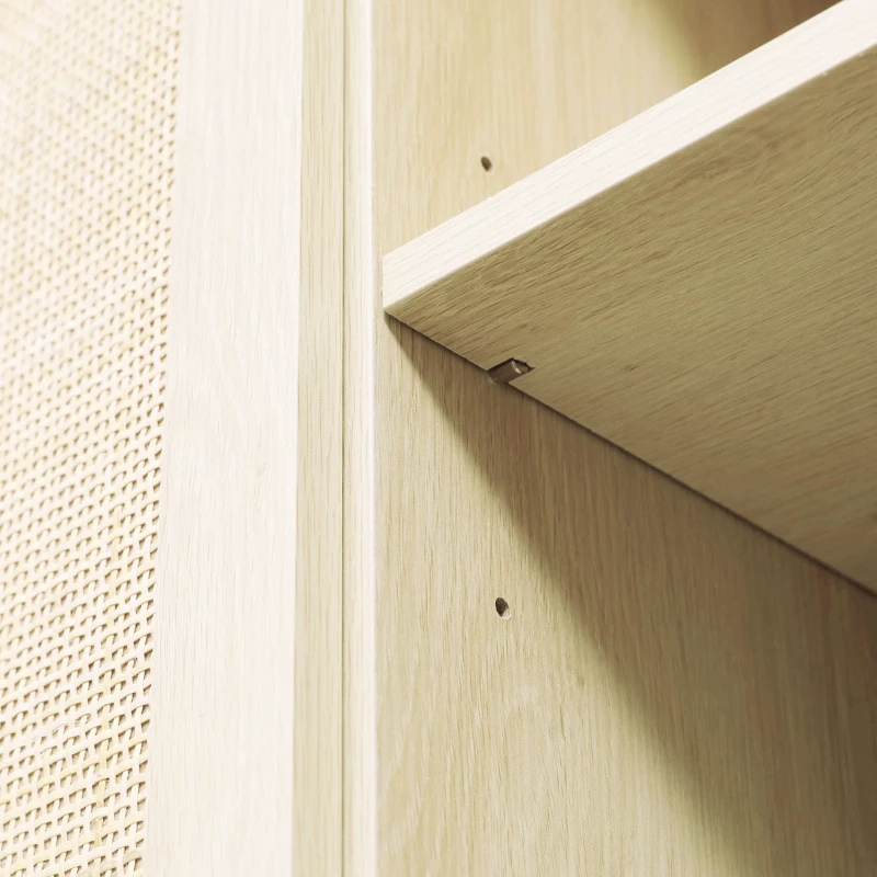 HOMCOM Boho Kitchen Cabinet, Buffet Cabinet with 3 Rattan Doors and Adjustable Shelves for Dining Room, Natural