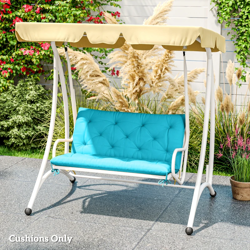 Outsunny Garden Bench Cushion with Backrest, Non-Slip 2 Seater Thick Pad with Ties, Turquoise