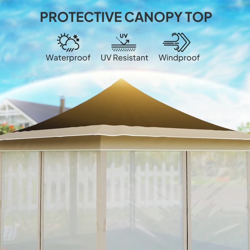 Outsunny 12 x 12 ft. Canopy Tent with Mesh Netting, UPF50+ Pop Up Tent with Carry Bag for Garden, Patio, Brown