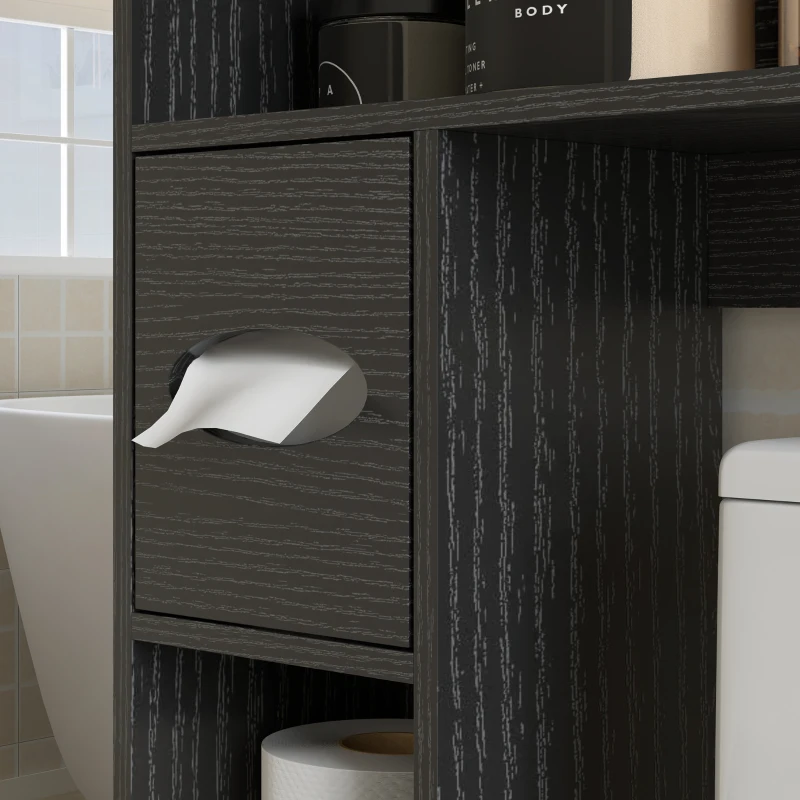HOMCOM Farmhouse Over the Toilet Cabinet with Barn Doors, Over the Toilet Storage Cabinet with Adjustable Shelf, Black