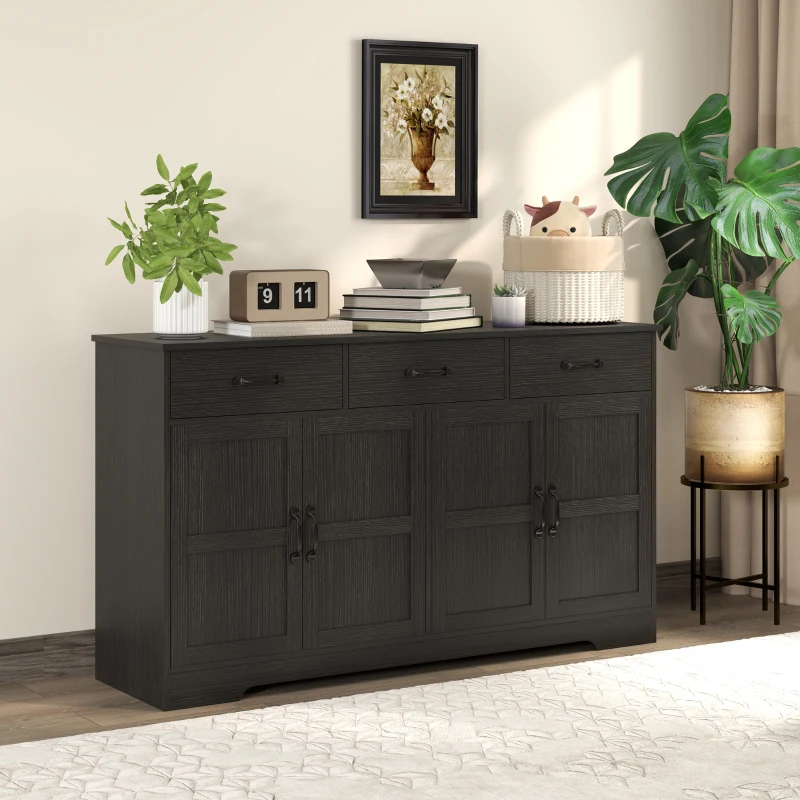 HOMCOM Sideboard Buffet Cabinet with Storage, Modern Coffee Bar Cabinet with 3 Drawers and Adjustable Shelves, Distressed Black