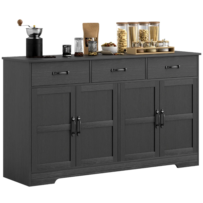HOMCOM Sideboard Buffet Cabinet with Storage, Modern Coffee Bar Cabinet with 3 Drawers and Adjustable Shelves, Distressed Black