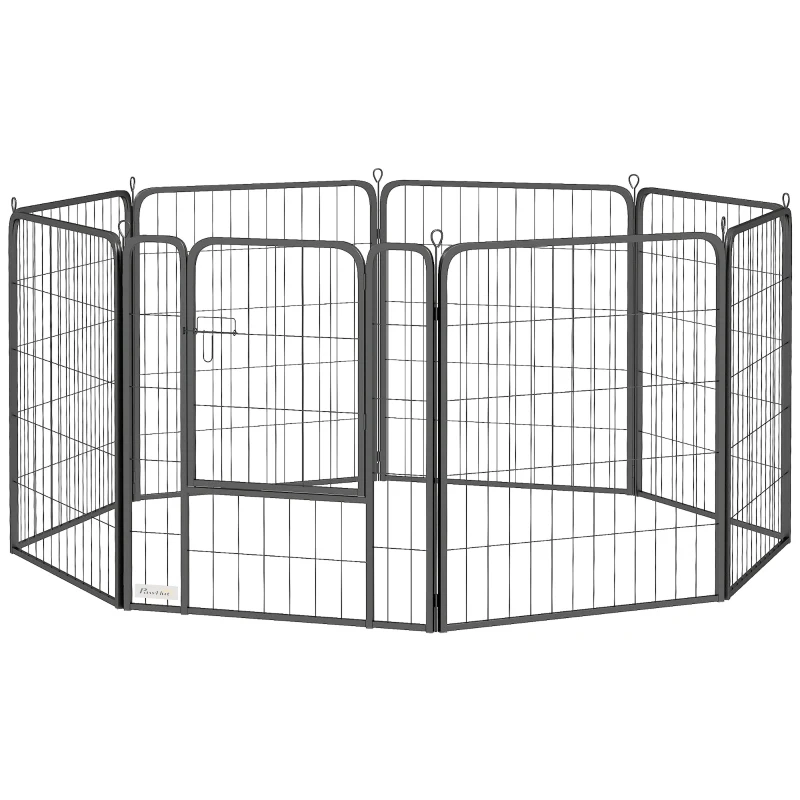 PawHut 31.5" Dog Playpen Indoor Outdoor, Portable Foldable 8 Panels Pet Playpen with Door & Strap for Medium Dogs
