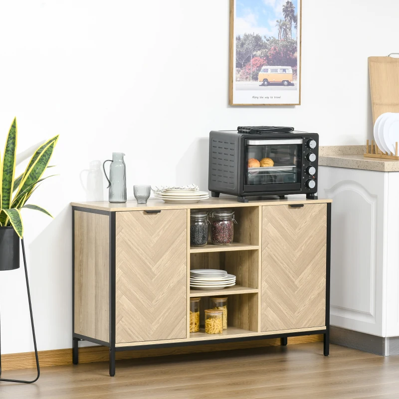 HOMCOM Sideboard Buffet Storage Cabinet Cupboard with 2 Doors and Adjustable Shelves for Dining Room, Kitchen, Living Room, Oak Tone