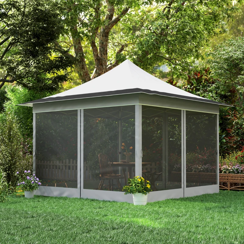 Outsunny 12 x 12 ft. Canopy Tent with Mesh Netting, UPF50+ Pop Up Tent with Carry Bag for Garden, Patio, Light Gray