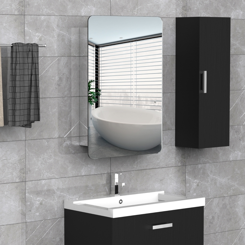Bath Vida Tiano Triple Door Wall-Mounted Bathroom Cabinet – Mirrored, Stainless Steel, 4 Shelves