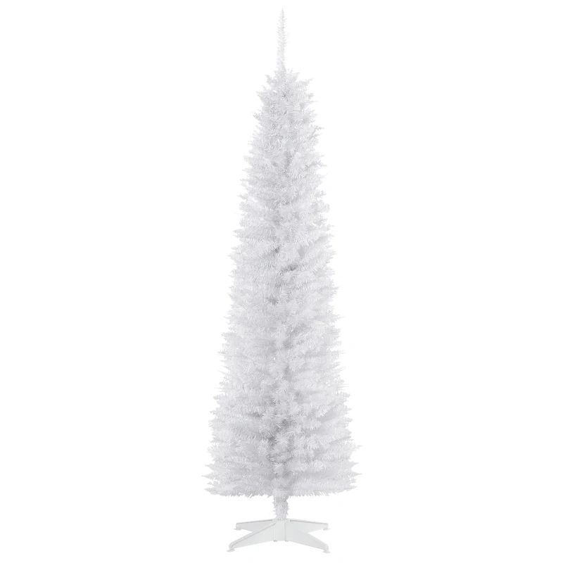 HOMCOM 6 FT Christmas Tree Classic Tree Holiday Indoor Decoration, with Stable Plastic Base, White