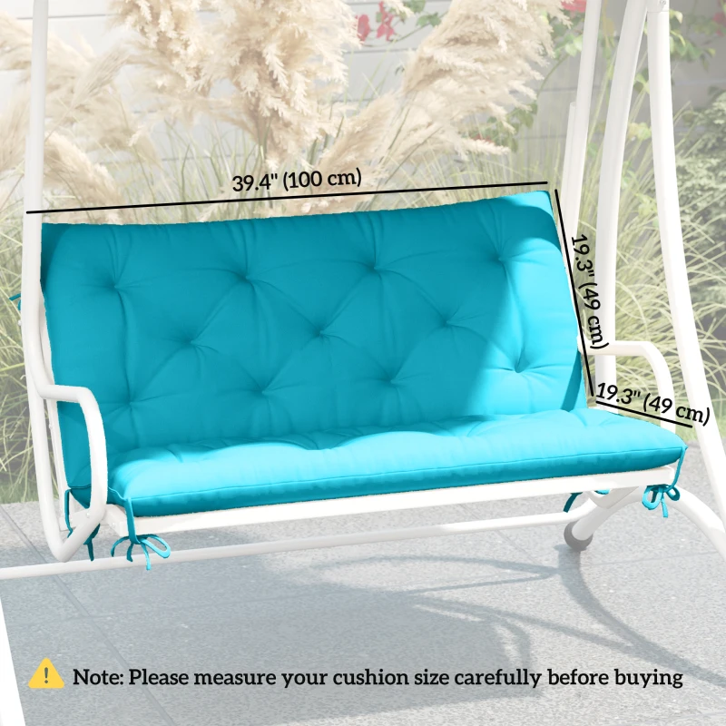 Outsunny Garden Bench Cushion with Backrest, Non-Slip 2 Seater Thick Pad with Ties, Turquoise