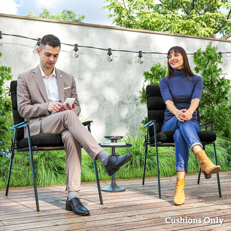 Outsunny 2-Piece Back Seat Cushion Replacement, Outdoor Patio Chair Cushions Set with Ties, Button Tufted, Black