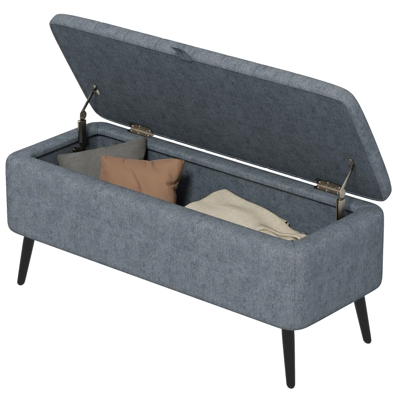 HOMCOM 40" Ottoman with Storage, Linen Upholstered Storage Ottoman Bench with Steel Legs for Living Room, Bedroom Dark Grey