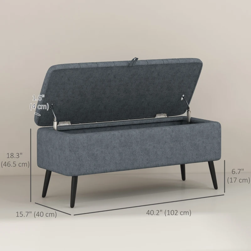 HOMCOM 40" Ottoman with Storage, Linen Upholstered Storage Ottoman Bench with Steel Legs for Living Room, Bedroom Dark Grey