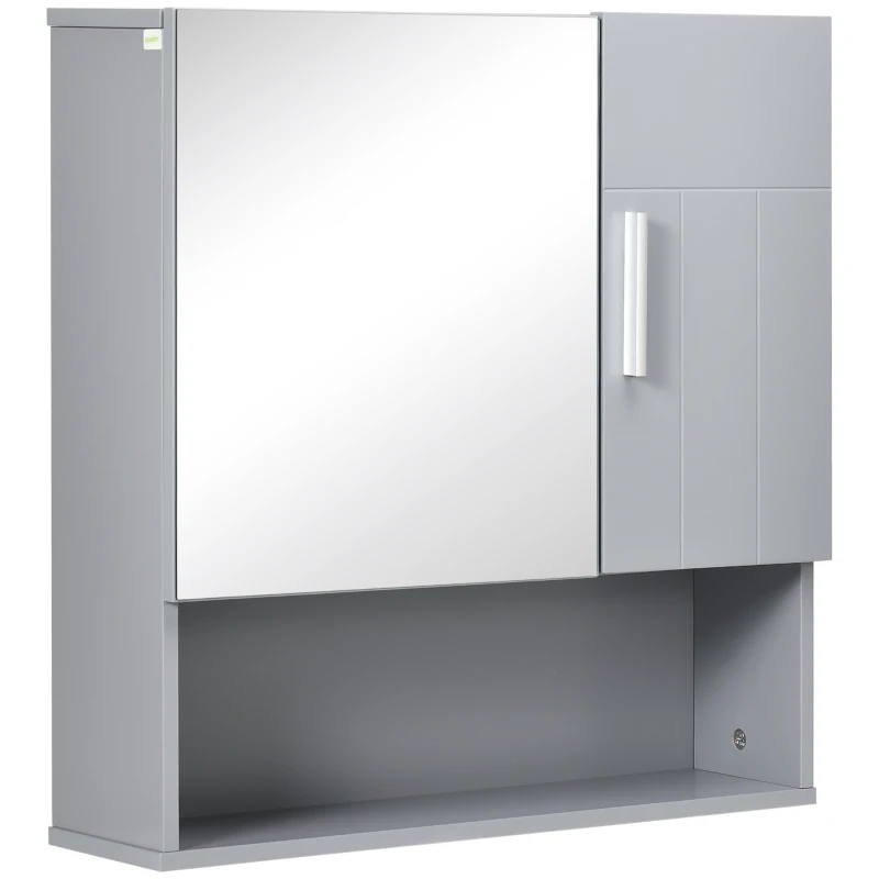 kleankin Bathroom Mirror Cabinet, Wall Mounted Medicine Cabinet with Double Doors and Adjustable Shelf, Grey