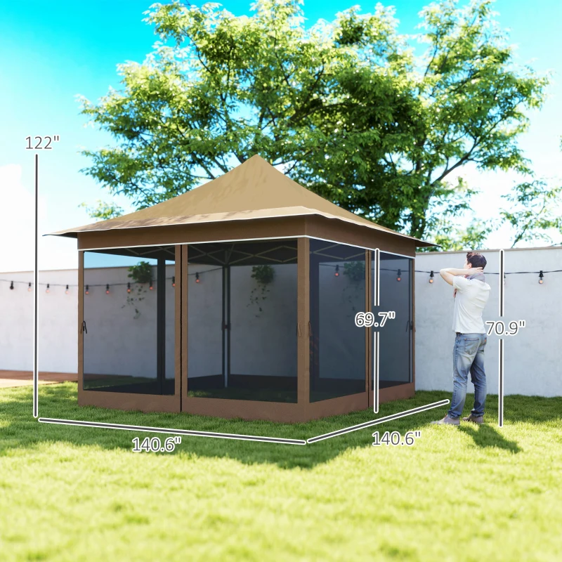 Outsunny 12 x 12 ft. Canopy Tent with Mesh Netting, UPF50+ Pop Up Tent with Carry Bag for Garden, Patio, Beige