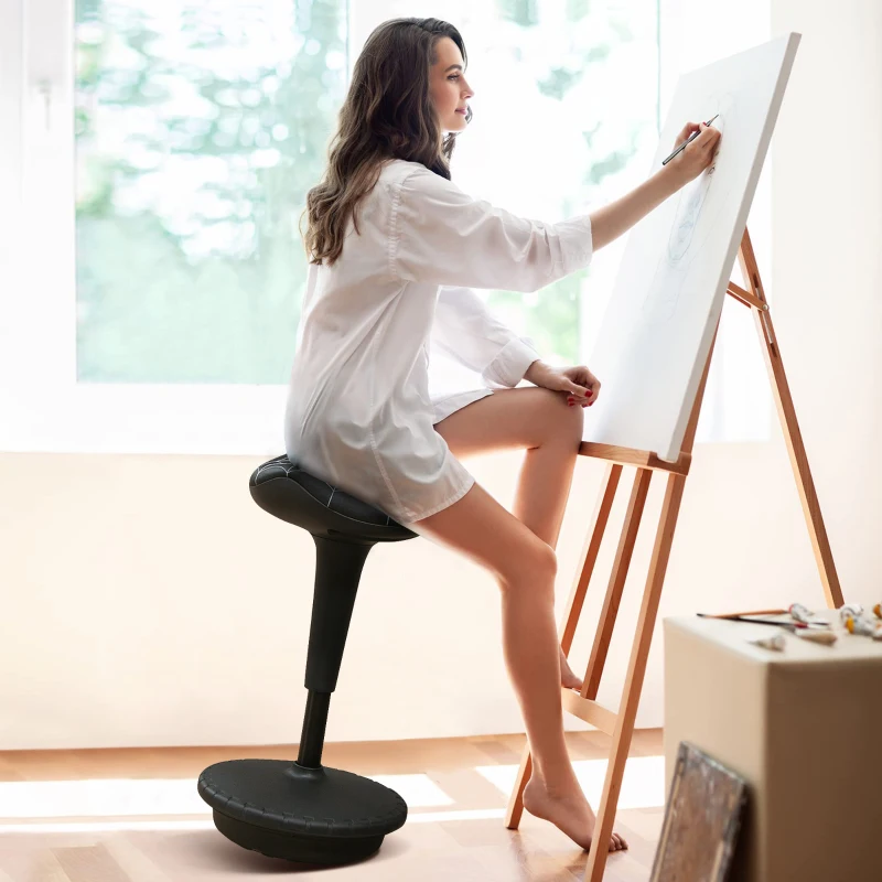 Vinsetto Backless Wobble Stool Chair, Standing Desk Chair, Adjustable Learning Stool for Office Desks, with Rocking Motion, Black