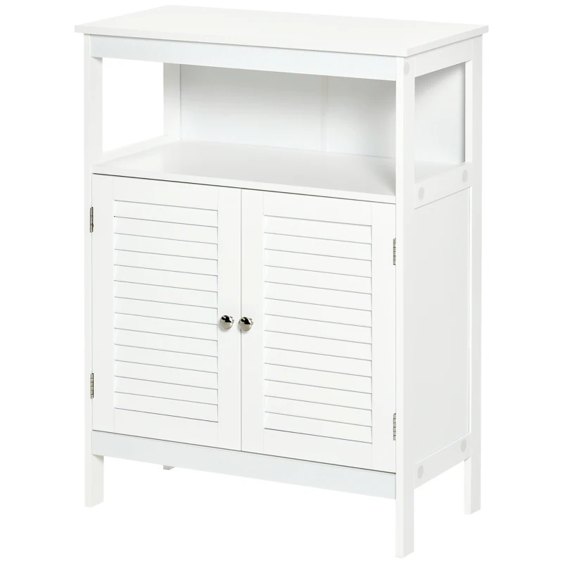 kleankin Bathroom Floor Storage Cabinet, Freestanding Bathroom Cabinet with Shutter Doors, Open Shelf and Adjustable Shelf, White