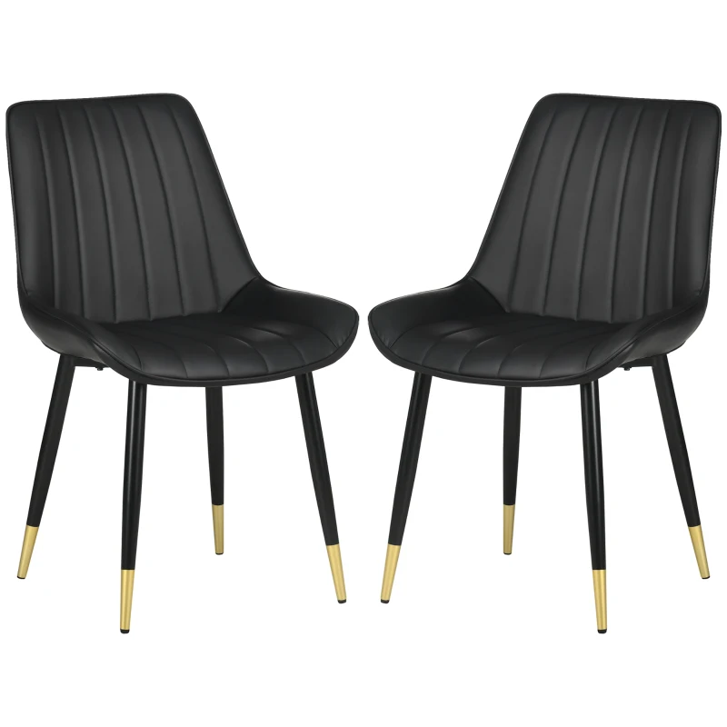 HOMCOM Dining Chairs Set of 2, Modern Kitchen Chair with PU Leather Upholstery and Steel Legs for Living Room, Bedroom, Black