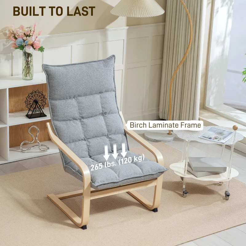 HOMCOM Modern Armchair, Upholstered Accent Chair with Curved Leg and Arm, Leisure Lounge Chair for Living Room, Light Grey