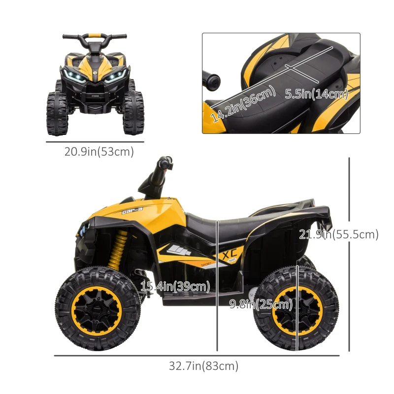 Aosom Kids 4 Wheeler Quad with Music, Headlights, High & Low Speed, Kids ATV for 3-5 Years Old Boys & Girl, Yellow