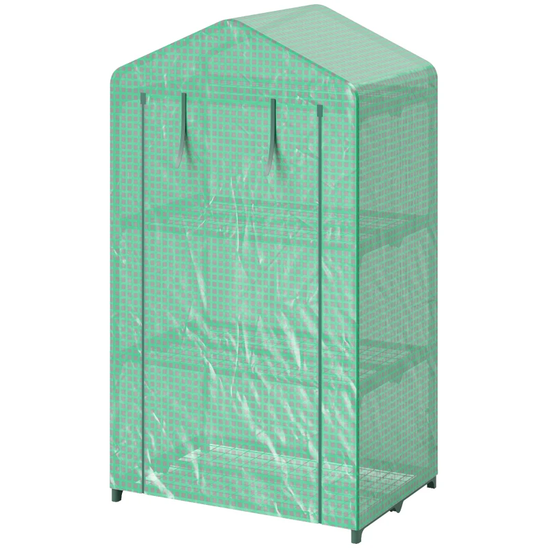 Outsunny 3 Tier Mini Greenhouse, Portable Flower Stand with Shelf Clips, Indoor Greenhouse with Steel Frame, Green