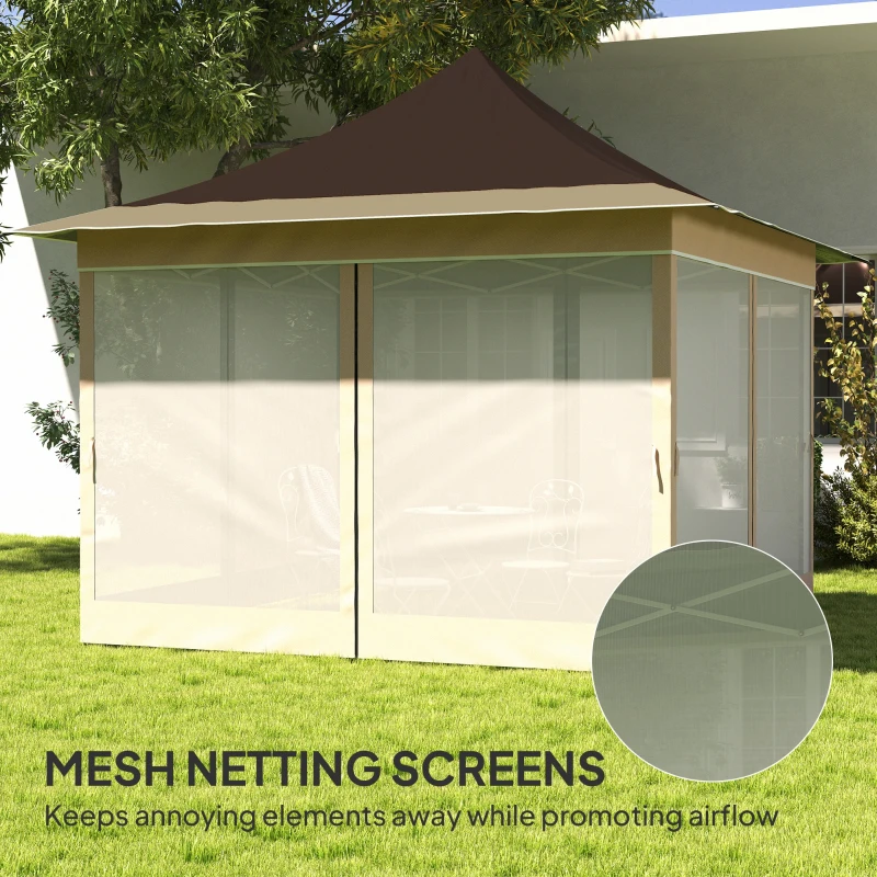 Outsunny 12 x 12 ft. Canopy Tent with Mesh Netting, UPF50+ Pop Up Tent with Carry Bag for Garden, Patio, Brown