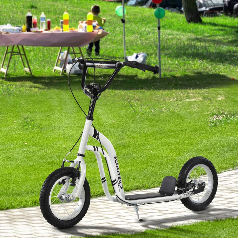 Aosom Dual Brakes Kick Scooter 12-Inch Inflatable Front Wheel Ride On Toy for Age 5+, White