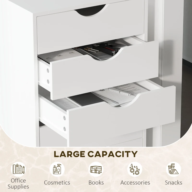 HOMCOM 5 Drawer Home Office Storage Cabinet, Mobile Printer Stand with Nordic Minimalist Modern Style & Wheels, White