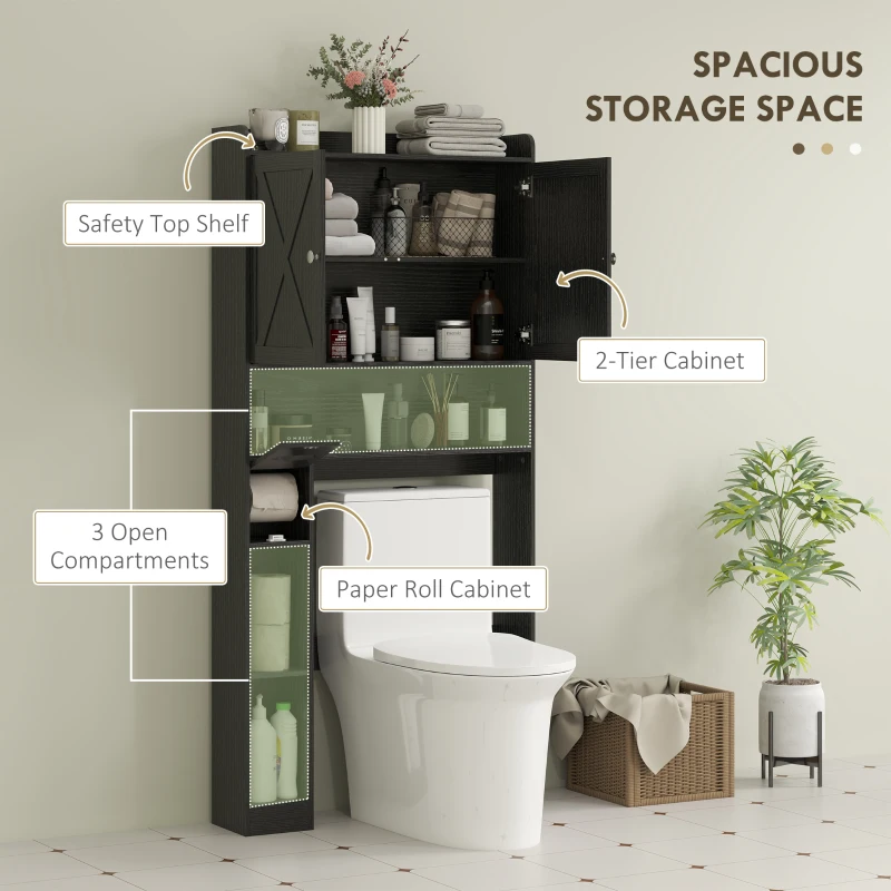 HOMCOM Farmhouse Over the Toilet Cabinet with Barn Doors, Over the Toilet Storage Cabinet with Adjustable Shelf, Black