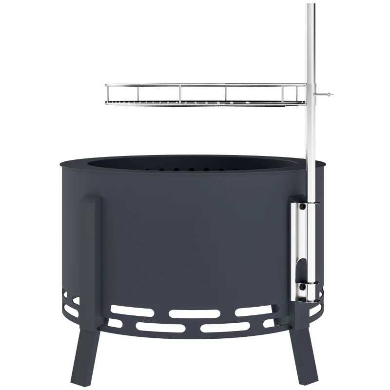 Outsunny Outdoor Fire Pit, Round Firepit with Grill Grate, Fire Bowl with Ash Catcher and Poker for Backyard Camping Bonfire Picnic, Black