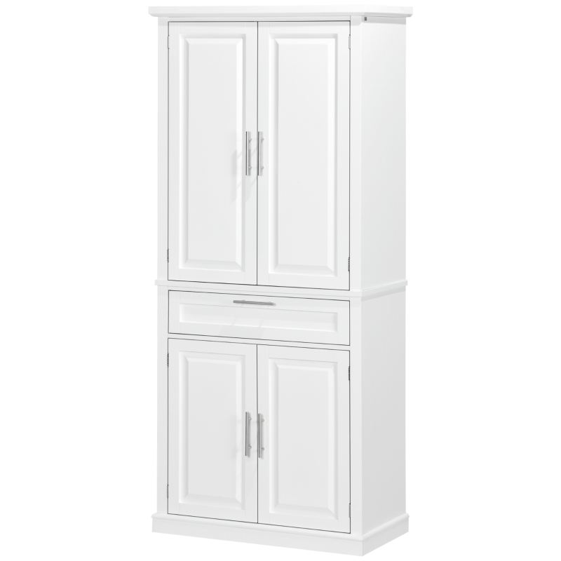 HOMCOM 72" Kitchen Pantry Cabinet, Freestanding Storage Cabinet, 4-Door Cabinet with Drawer and Adjustable Shelves, White