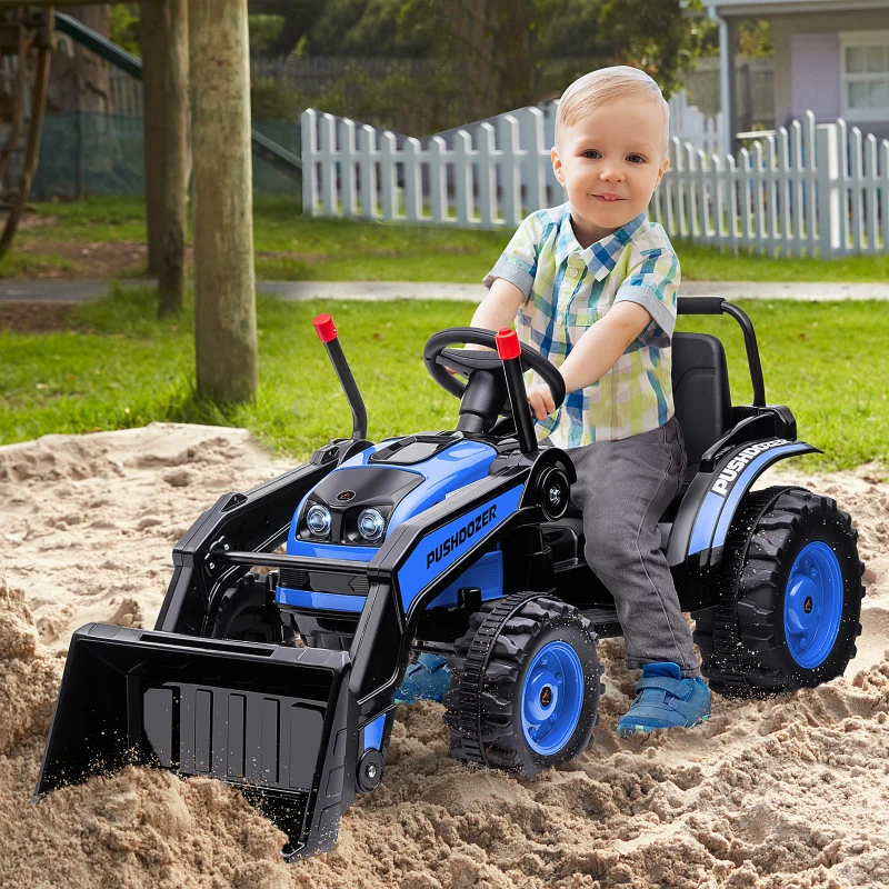 Aosom Kids Tractor 6V Battery Powered Digger Ride On Excavator Music Headlight Moving Forward Backward Blue