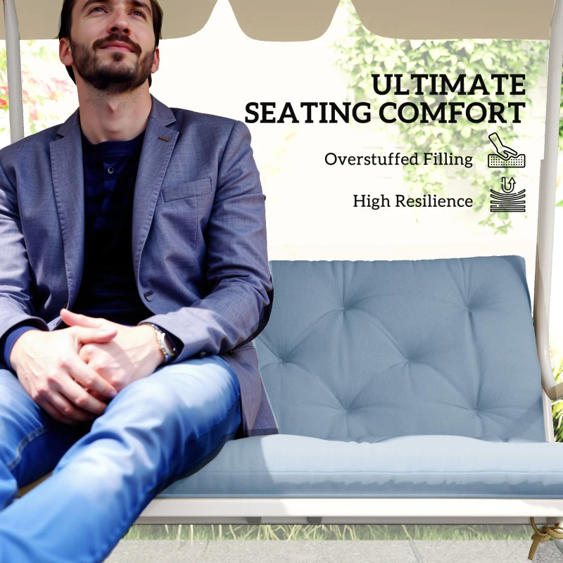 Outsunny Garden Bench Cushion with Backrest, Non-Slip 2 Seater Soft Pad with Ties, Blue