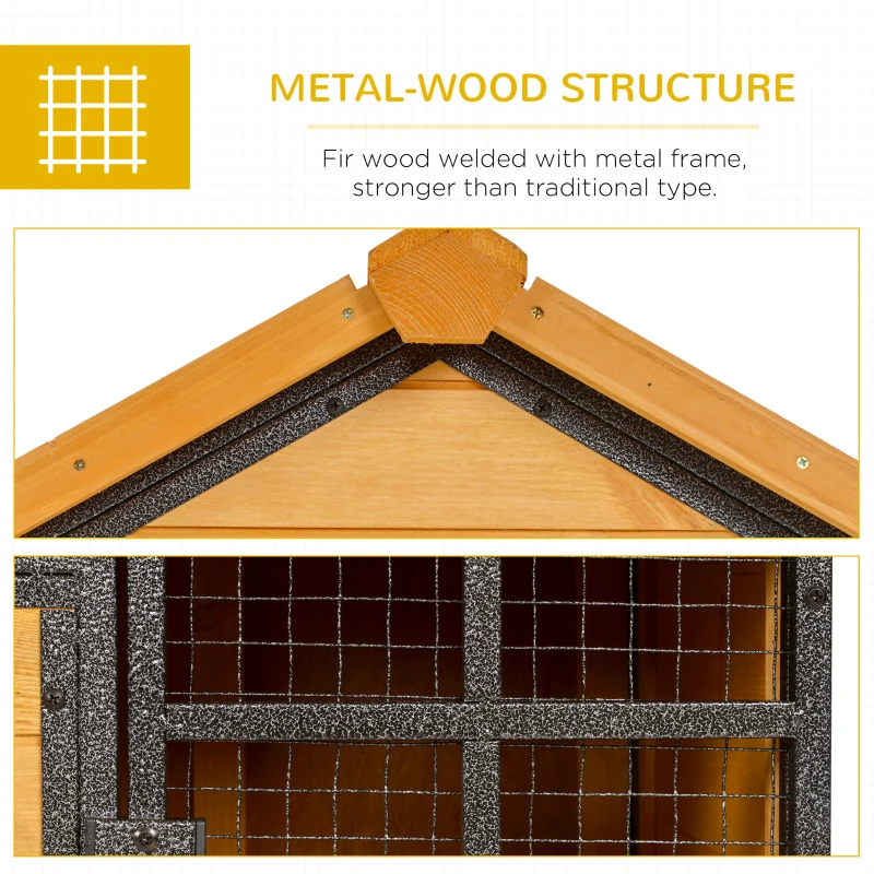 PawHut Wood-Metal Large Rabbit Hutch Bunny Cage Pet House Small Animal Habitat with Slide-Out Tray, Lockable Door, Water-Resistant Asphalt Roof, Outdoor Indoor Use, 48"x25"x36"