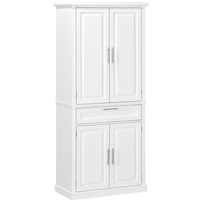 HOMCOM 72" Kitchen Pantry Cabinet, Freestanding Storage Cabinet, 4-Door Cabinet with Drawer and Adjustable Shelves, White