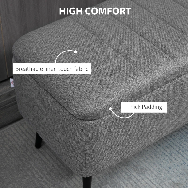 HOMCOM 40" Ottoman with Storage, Linen Upholstered Storage Ottoman Bench with Steel Legs for Living Room, Bedroom Grey