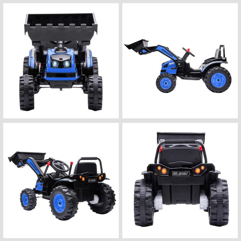 Aosom Kids Tractor 6V Battery Powered Digger Ride On Excavator Music Headlight Moving Forward Backward Blue