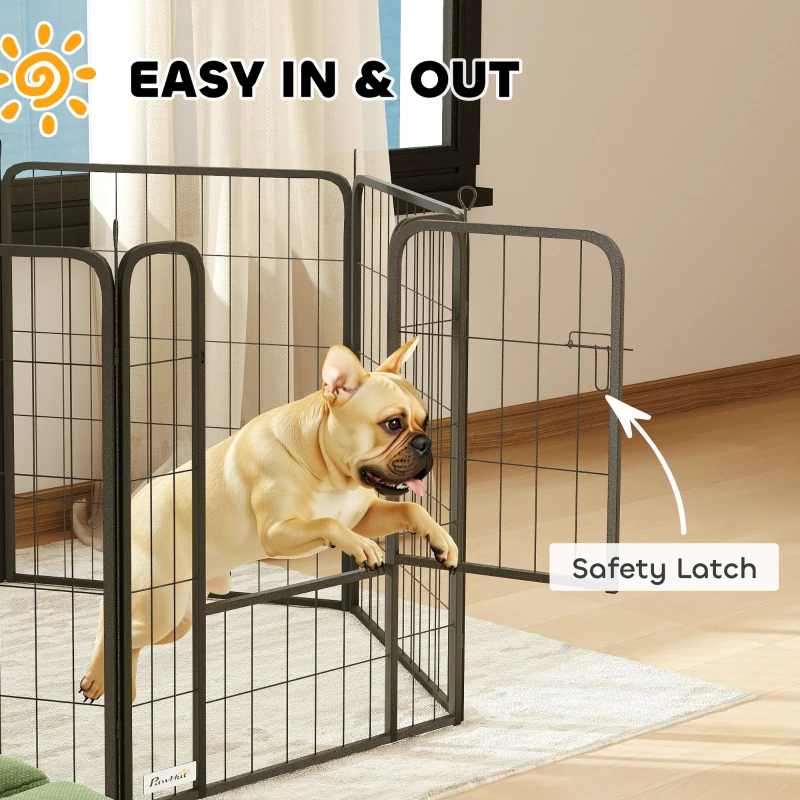PawHut 31.5" Dog Playpen Indoor Outdoor, Portable Foldable 8 Panels Pet Playpen with Door & Strap for Medium Dogs