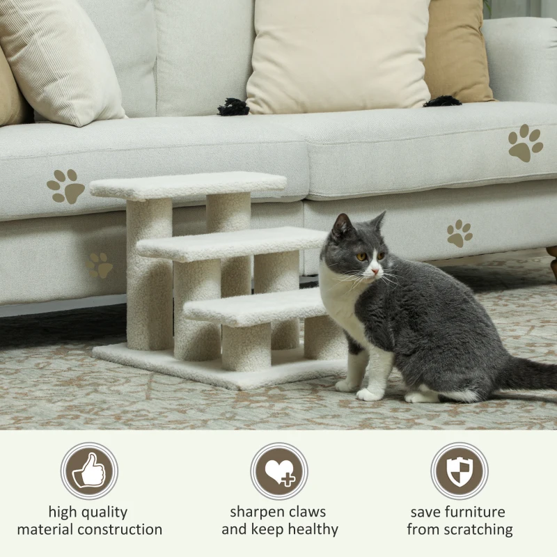 PawHut 18" 3 Tier Pet Stairs Dog Cat Step Scratch Post Furniture, Beige
