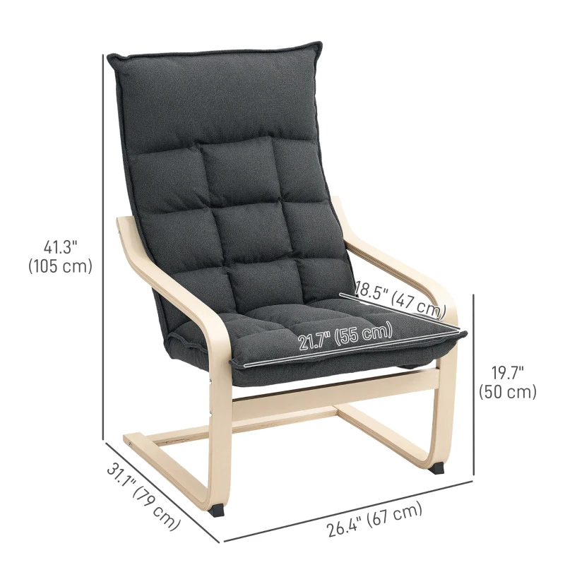 HOMCOM Modern Armchair, Upholstered Accent Chair with Curved Leg and Arm, Leisure Lounge Chair for Living Room, Dark Grey