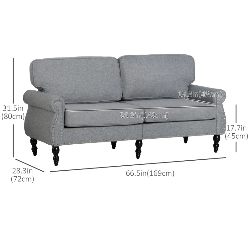 HOMCOM Stylish Midback Double Sofa with Sponge Padding, 2 Seater Sofa Couch, with Rubber Wood Leg, Grey