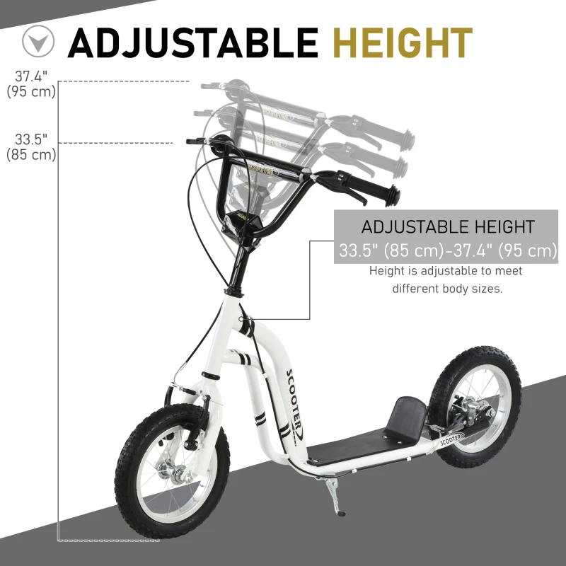 Aosom Dual Brakes Kick Scooter 12-Inch Inflatable Front Wheel Ride On Toy for Age 5+, White