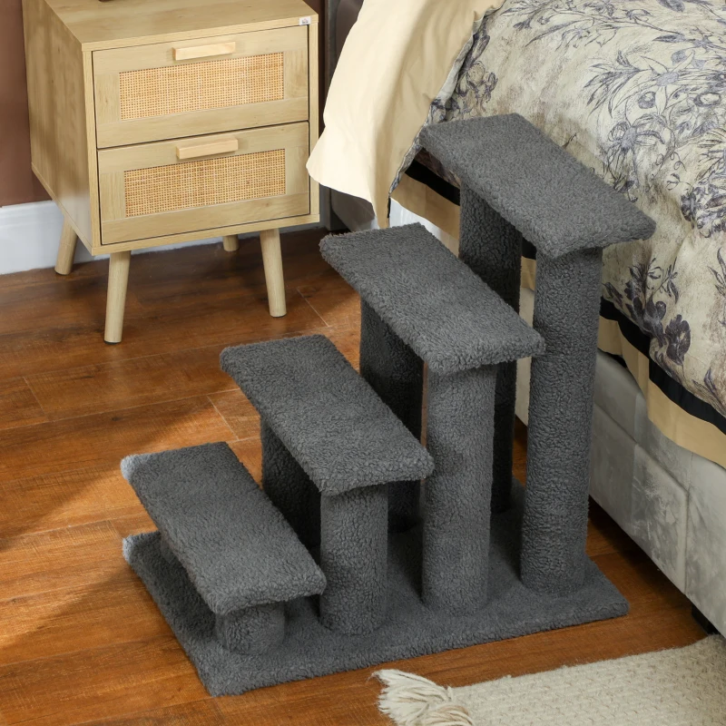 PawHut 23.5" 4 Tier Pet Stairs Dog Cat Step Scratch Post Furniture, Dark Grey