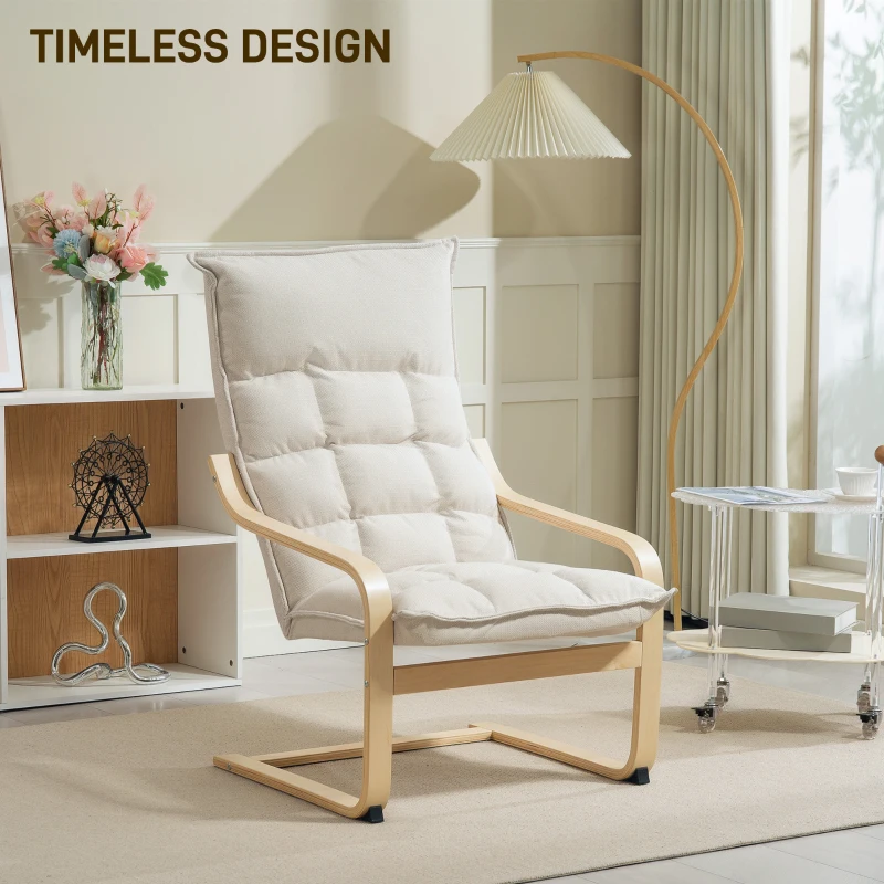 HOMCOM Modern Armchair, Upholstered Accent Chair with Curved Leg and Arm, Leisure Lounge Chair for Living Room, Cream White